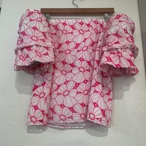 Lily Pulitzer Lesley off shoulder pink and white fully lined eyelet top.
